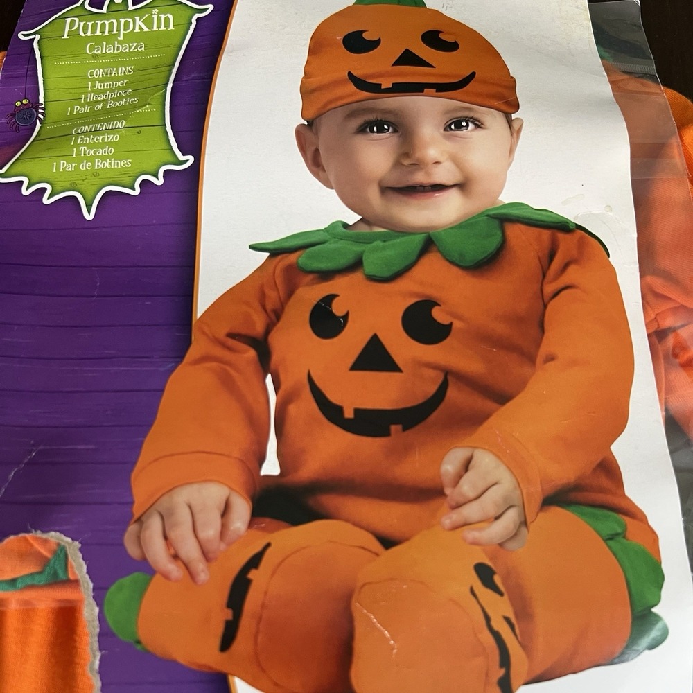Rubie's Infant‎ Pumpkin Halloween Costume 0-6 Months Jumper Hat Booties New - Picture 2 of 6